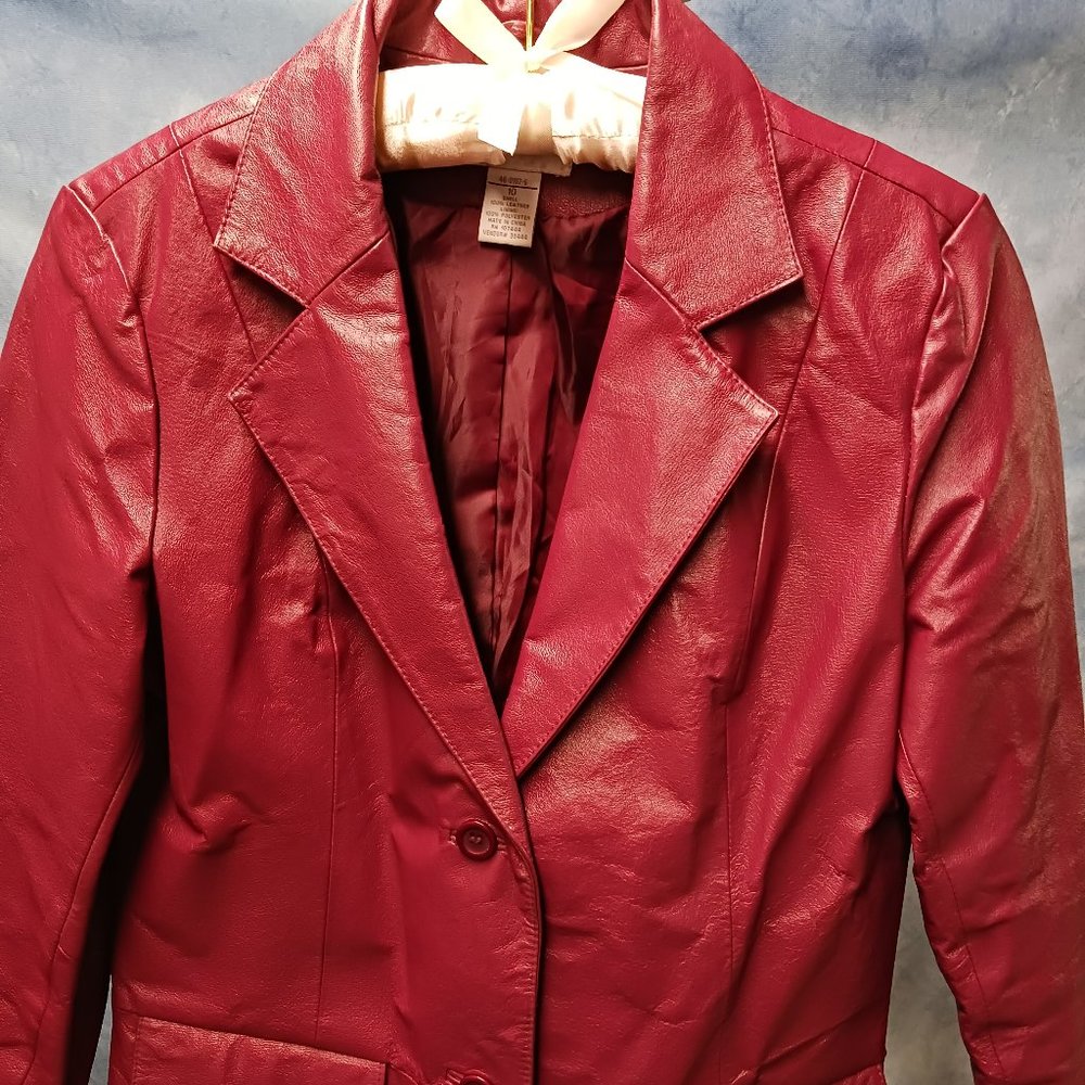 Chadwick’s, burgundy 100% leather coat, size 10